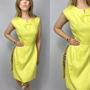 1960S Vintage Yellow Pencil Skirt Fitted Cocktail Dress. Wedding Guest modest